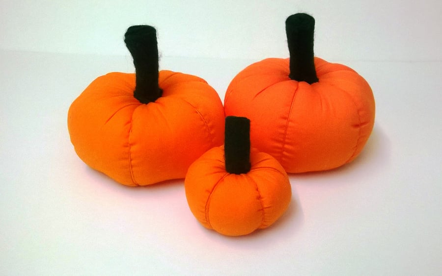 Halloween fabric pumpkins, table decorations, set of 3, orange, 
