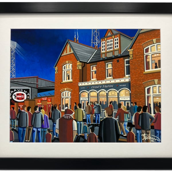 Northampton T, Retro County Ground Framed, Football Art Print 14" x 11" Frame 