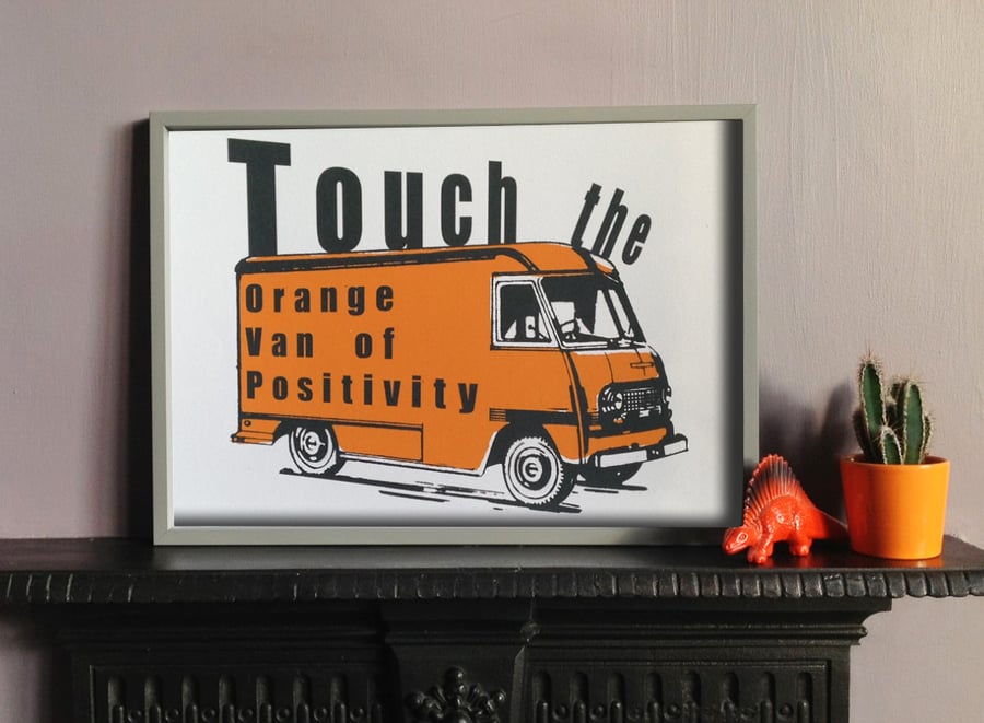 Shaun Keaveny Cart Wall Inspired A4 Unframed Print 'Orange Van of Positivity'.
