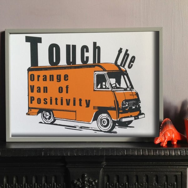 Shaun Keaveny Cart Wall Inspired A4 Unframed Print 'Orange Van of Positivity'.