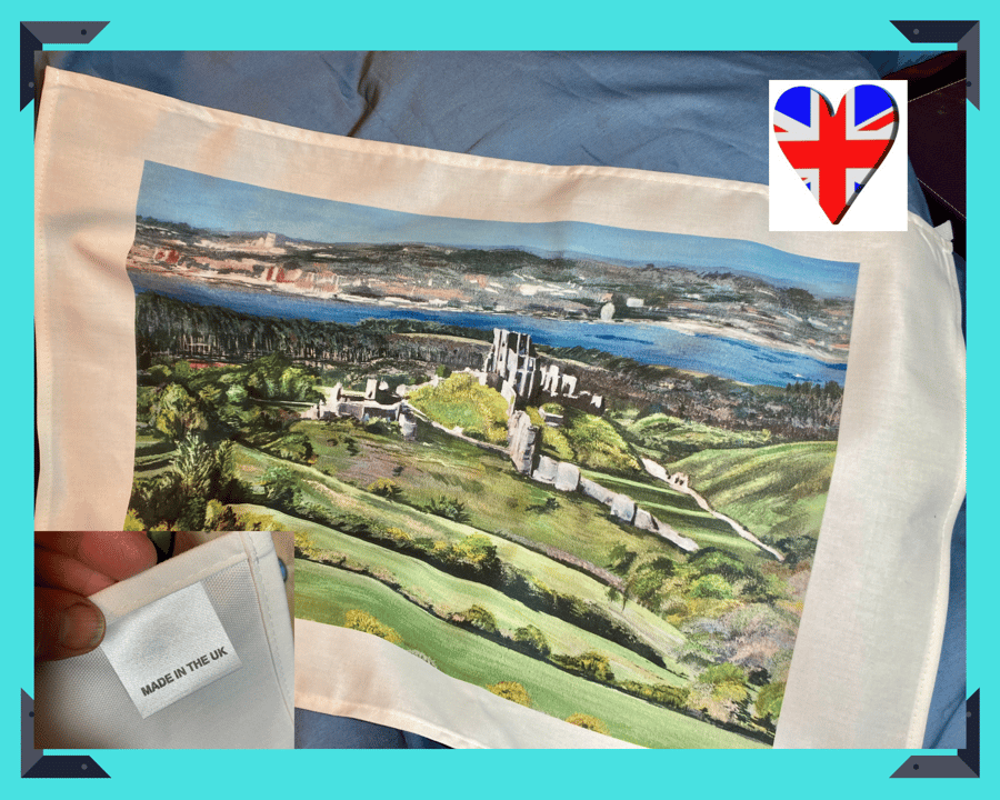 Large Cotton Tea towel - Corfe Castle