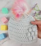 Silver Grey Crochet Baby Hat, Newborn Pom Pom Beanie, 0–3 Months  - Image 5