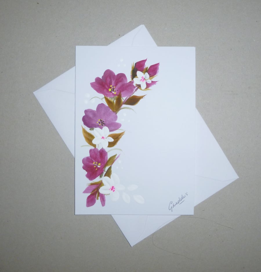 hand painted floral blank greetings card ( ref FA 523 J2 )