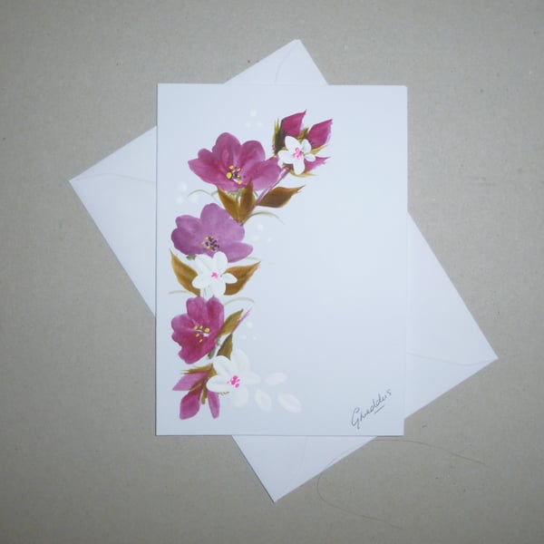 hand painted floral blank greetings card ( ref FA 523 J2 )