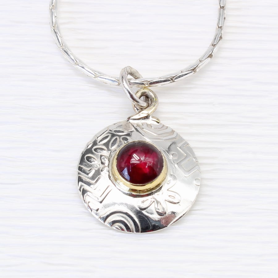 Round sterling silver pendant, handmade Garnet necklace, choice of gemstones
