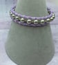 Lilac and shell pearl beaded memory wire bangle with butterfly charms - Image 2