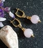 Gold plated earrings with natural rose quartz beads, handmade earrings - Image 2