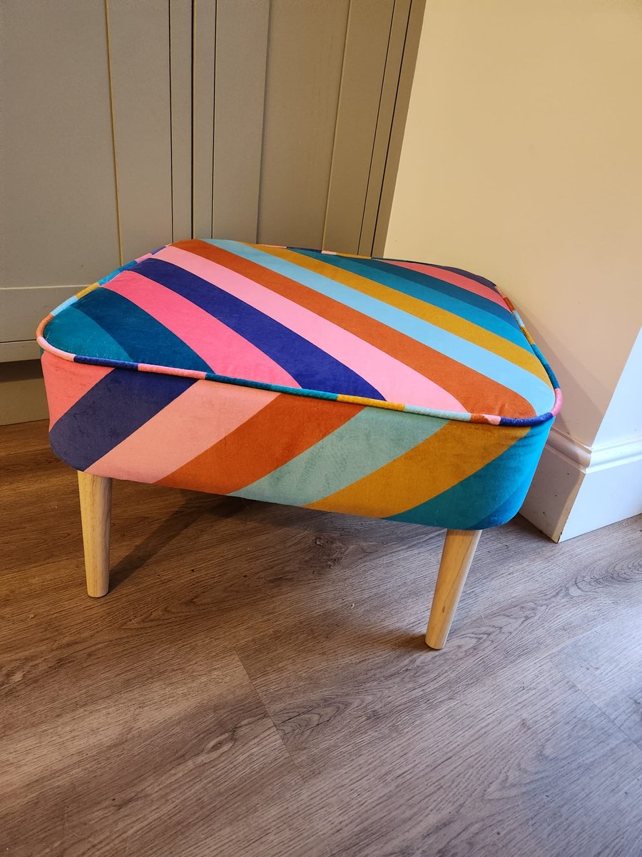 Square Footstool, Upholstered Coffee Table, in Harlequin Sherbet Stripe fabric