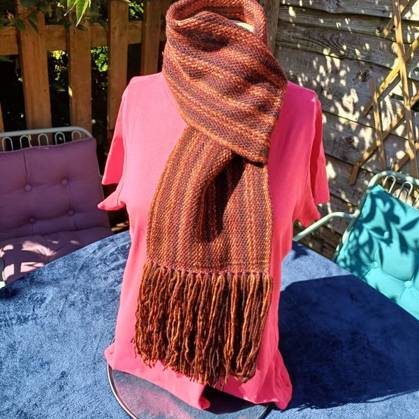 Hand Woven Brown Striped Scarf