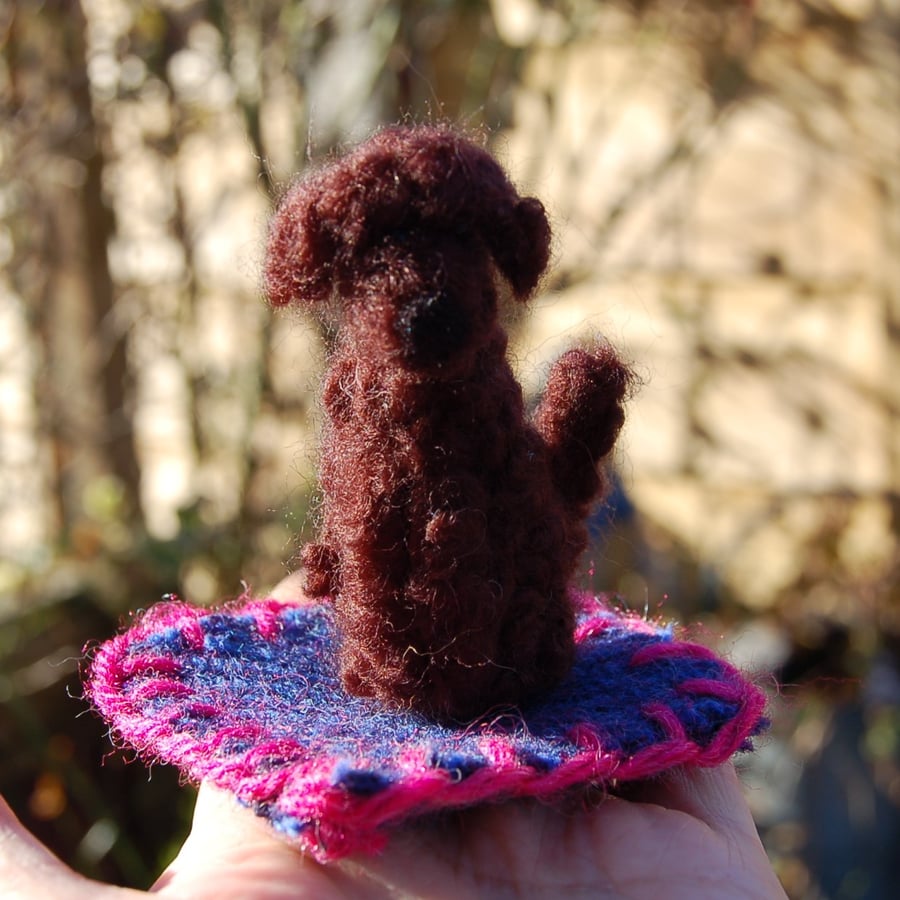 Needle felt wool 3.5 ins tall, wool dog,  based on a chocolate cockapoo 