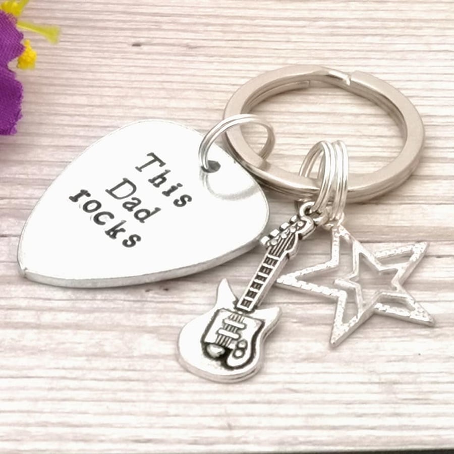 This Dad Rocks Guitar Pick Keyring - Gift For Dad - Gift For Him