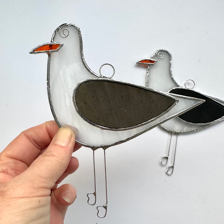 Stained Glass Seagull Suncatcher - Handmade Hanging Decoration