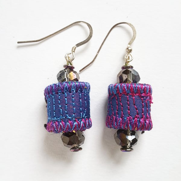 SALE Textile Bead Earrings with Sterling Silver Earwires
