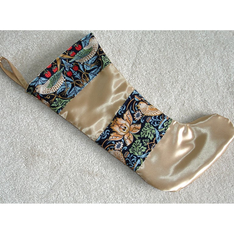 Christmas Stocking William Morris Strawberry Thief Gold Luxury Satin
