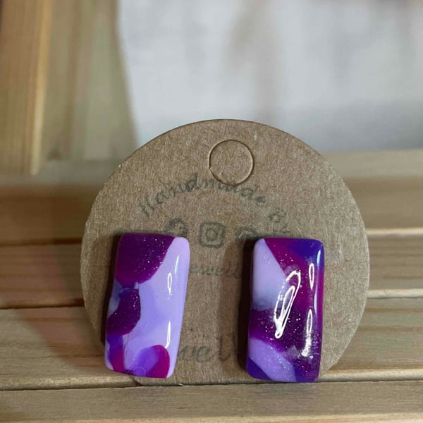 Handmade Polymer Clay Purple Marble Stud Earrings 