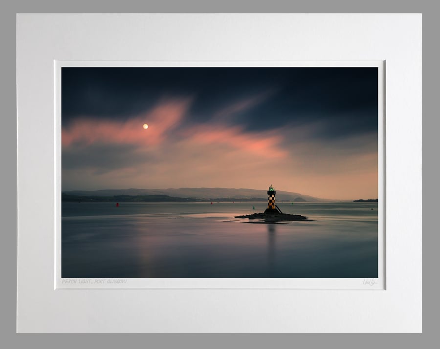 Perch Light by Moonlight, Port Glasgow, River Clyde - A3(50x40cm) Unframed Print