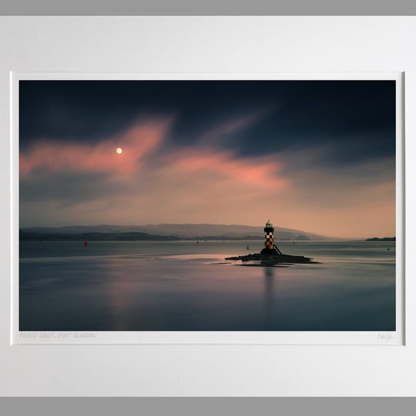 Perch Light by Moonlight, Port Glasgow, River Clyde - A3(50x40cm) Unframed Print