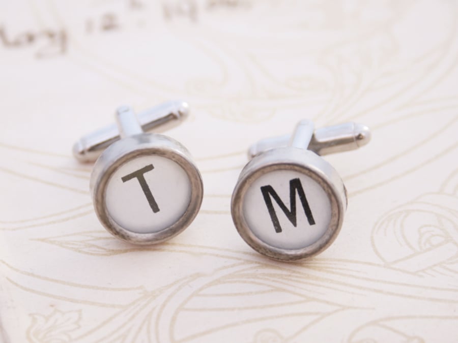 White Typewriter Cuff links Personalized Cufflinks Monogram Letter