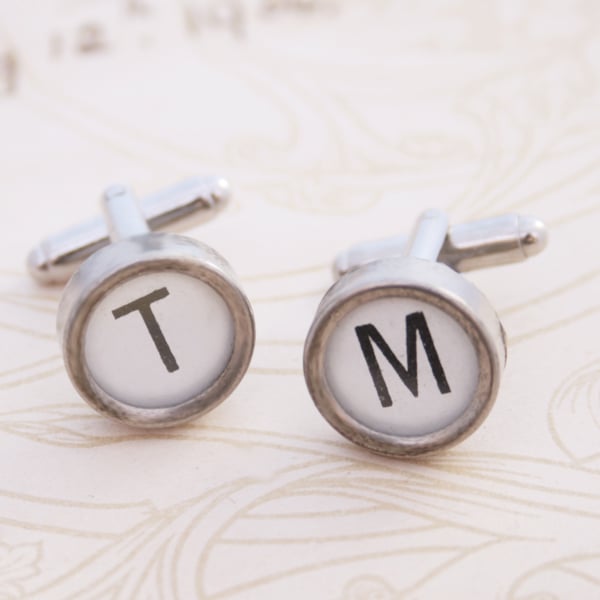 White Typewriter Cuff links Personalized Cufflinks Monogram Letter