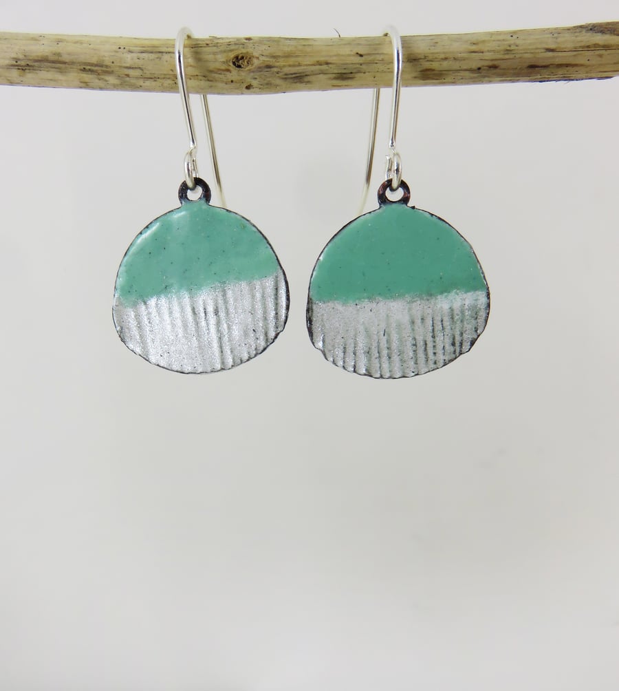 Enamel and Textured Copper Dangle Earrings with Shimmer
