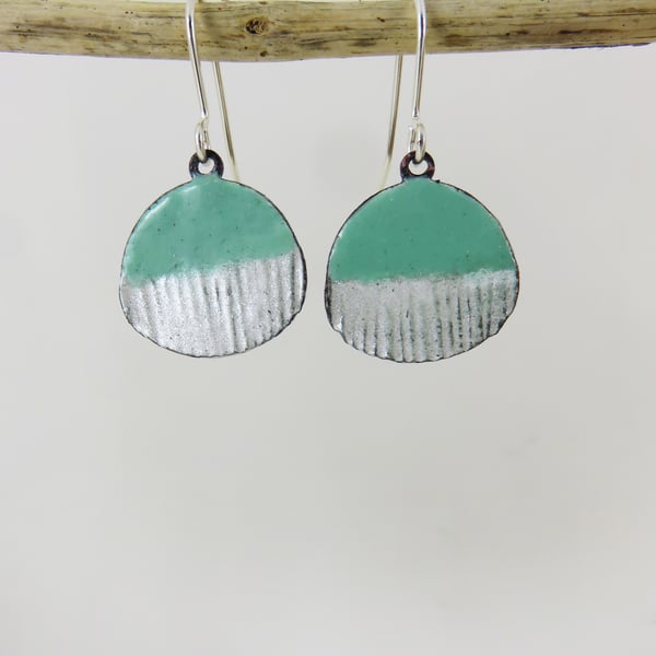 Enamel and Textured Copper Dangle Earrings with Shimmer