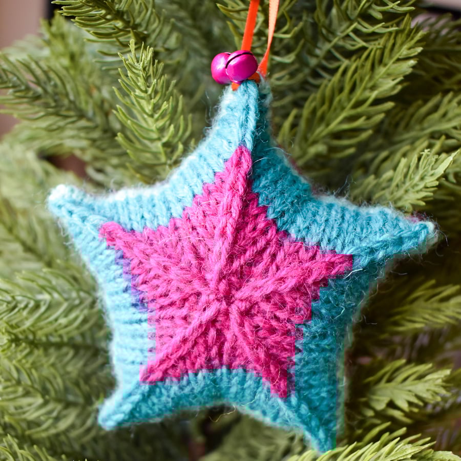 SOLD - Hand knitted star - Christmas Decorations  - Multicolour