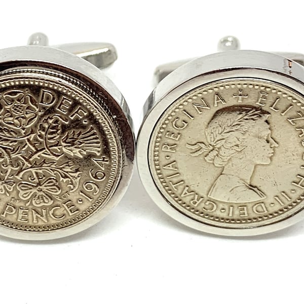 Luxury 1964 Sixpence Cufflinks for a 60th birthday Original British sixpences HT