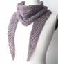 Grey Boomerang Scarf, Handspun Knitted, Merino Wool & Recycled Sari Silk