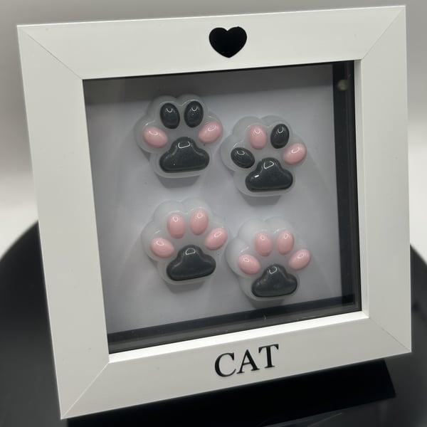 Pop Art Resin Pet Cat Toe Beans Paw Prints in 3D Box Frame - Small