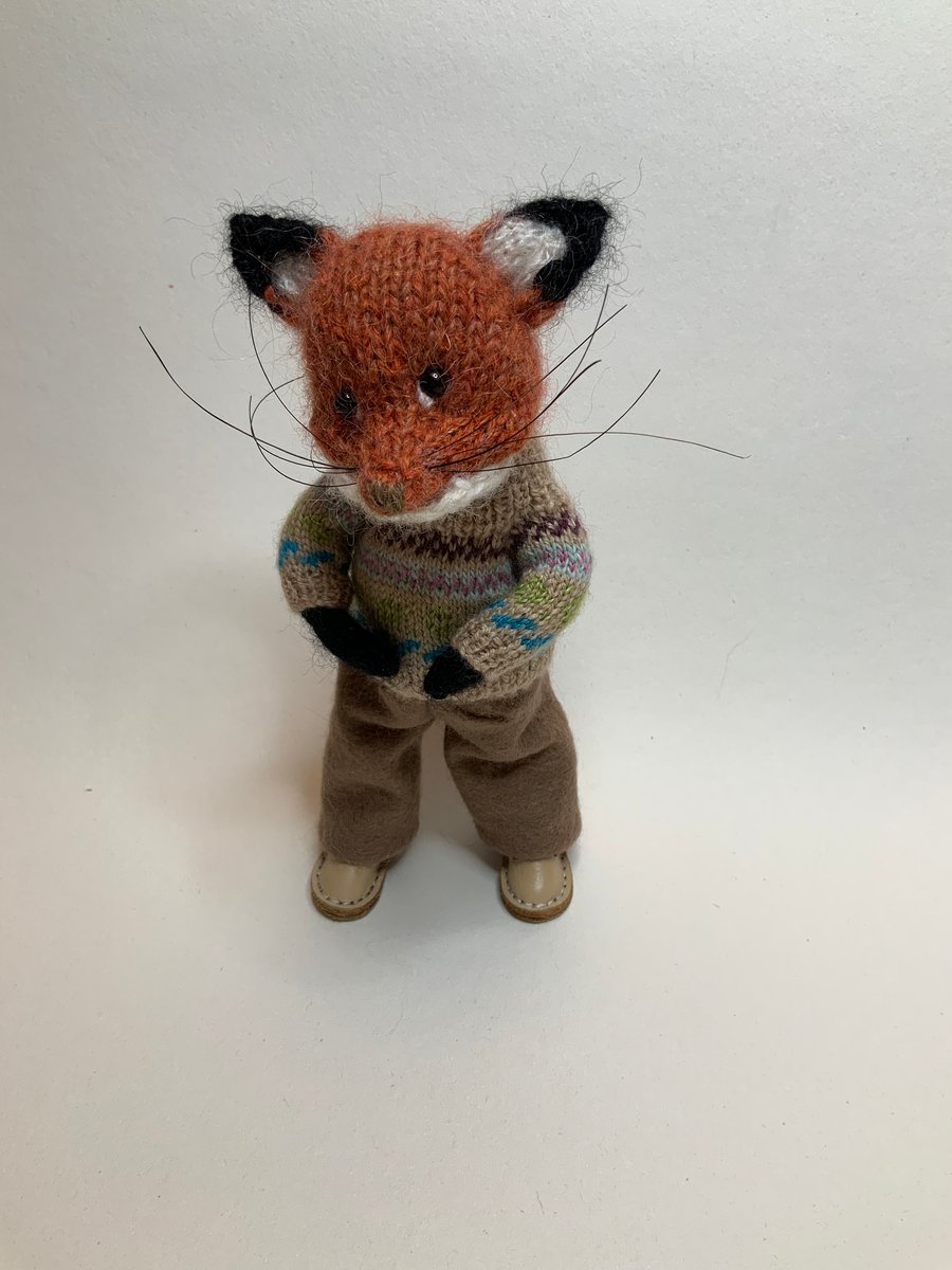 Hand Knitted Fox Doll - Dot Pebbles Pattern 