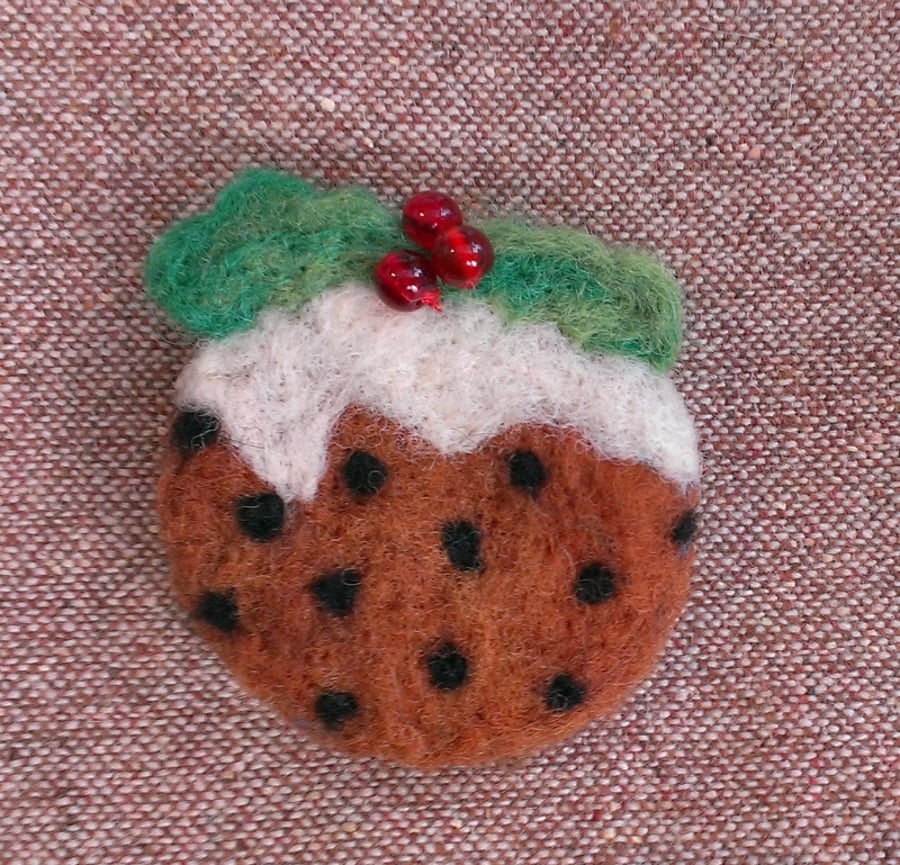 Christmas Pudding Needle Felted Brooch
