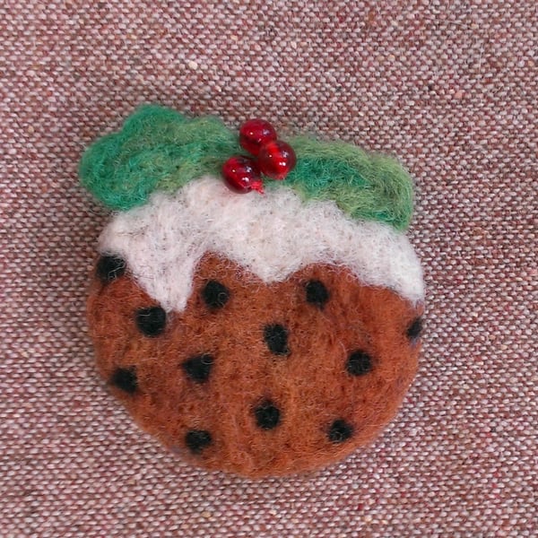 Christmas Pudding Needle Felted Brooch