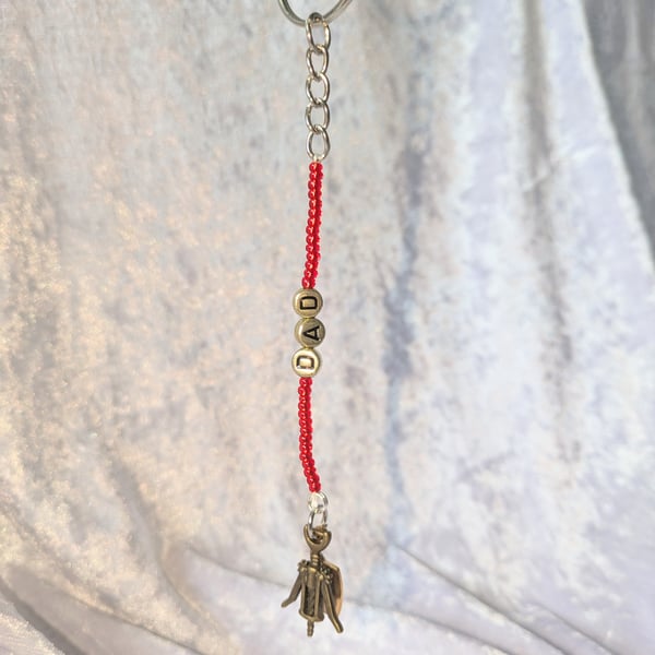 Beaded 'Dad' with tool charms keyring