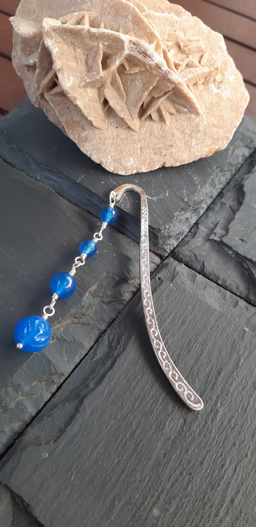 Blue Agate Rose Bookmark