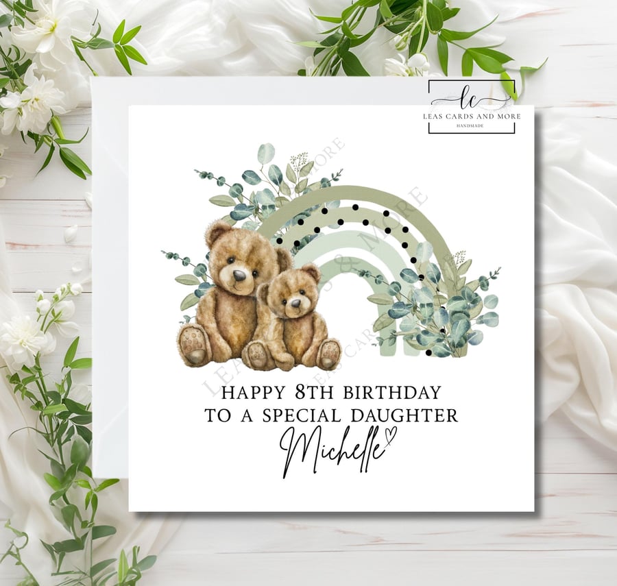 Handmade Teddy Bear Rainbow Theme Happy Birthday Card
