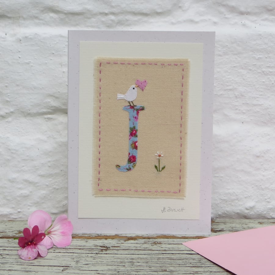Sweet little hand-stitched letter J - new baby, Christening or first birthday
