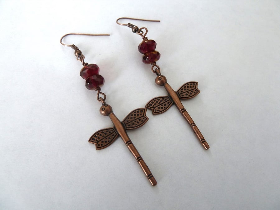 copper dragonfly earrings