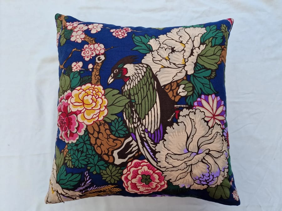 Handmade Liberty of London "Exotic Bird" cotton velvet scatter cushion cover 