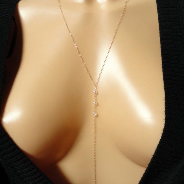 Gold crystal long lariat necklace