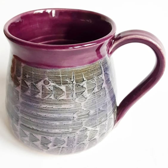 Mug Patterned Purple and Grey Glazed  - Dishwasher and Microwave Safe 