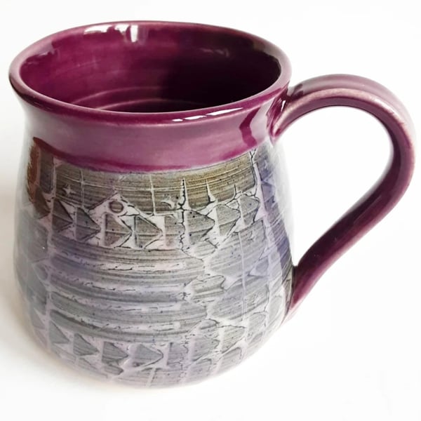 Mug Patterned Purple and Grey Glazed  - Dishwasher and Microwave Safe 