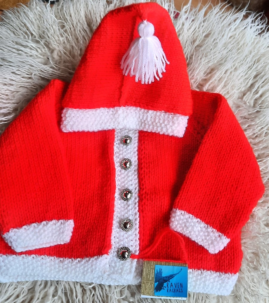 Red Hoody  handknitted to fit baby 3 to 6 months
