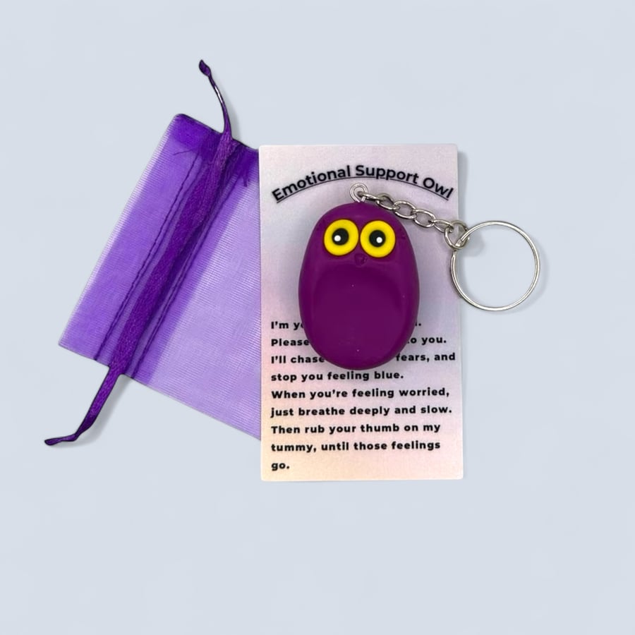 Purple Worry Stone Owl Keychain - Emotional Support Owl Fidget Stone