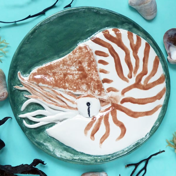 Nautilus Ceramic Plate - Hand Sculpted - by Jacqueline Talbot Designs
