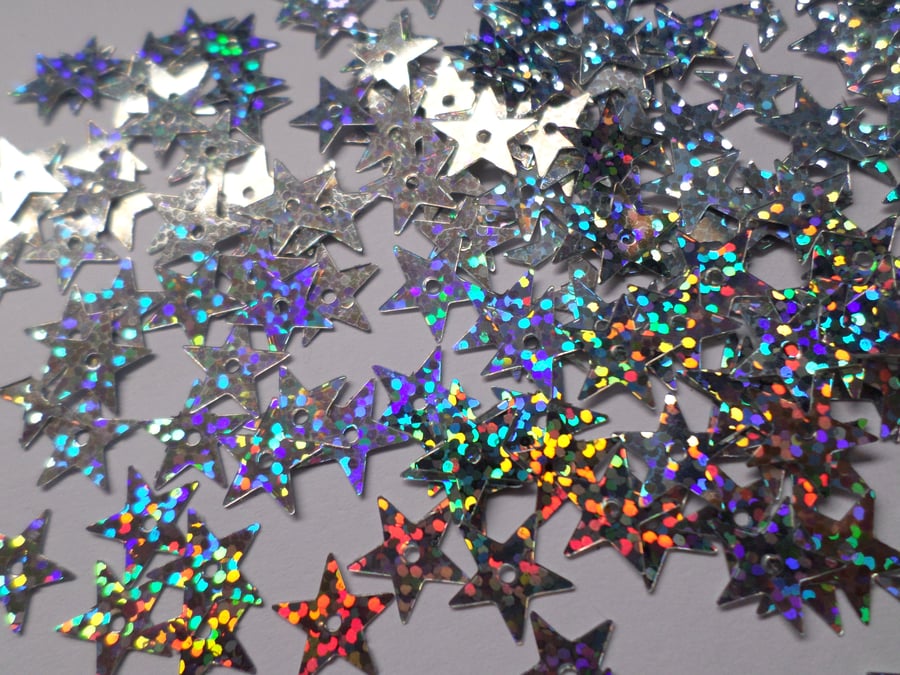 50 x Holographic Craft Sequins - 13mm - Star - Silver
