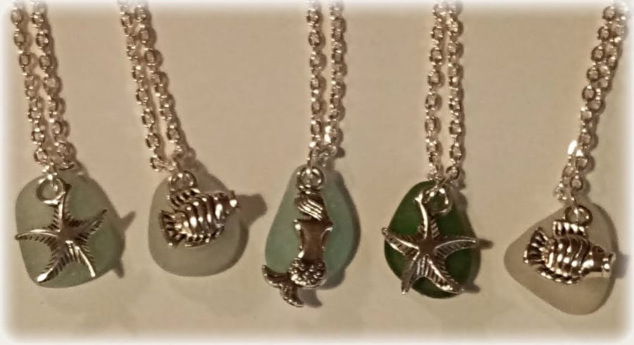 Unique Seaglass and Silver Charm Necklace 