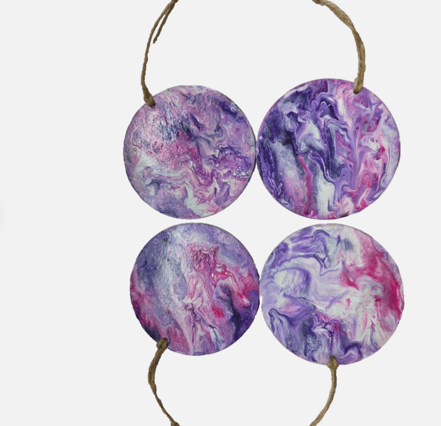 Hand-Painted 10cm Purple Round Hanging Ornaments Set of 4 Festive Decorations