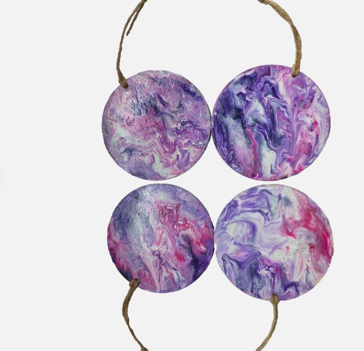 Hand-Painted 10cm Purple Round Hanging Ornaments Set of 4 Festive Decorations
