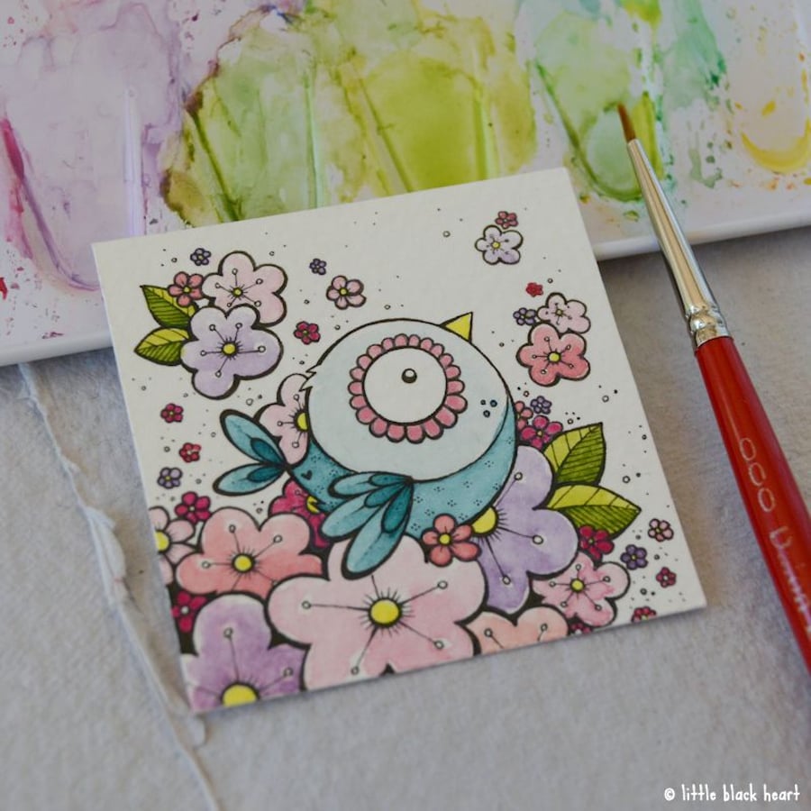 pink blossom and bluebird - original twinchie