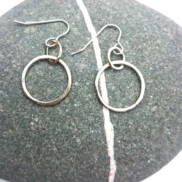 Double Hoop, Sterling Silver, Drop Earrings - handmade 925